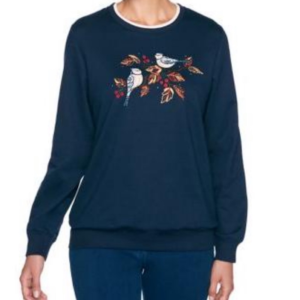 Alfred Dunner Navy Women's Classics Bird Top